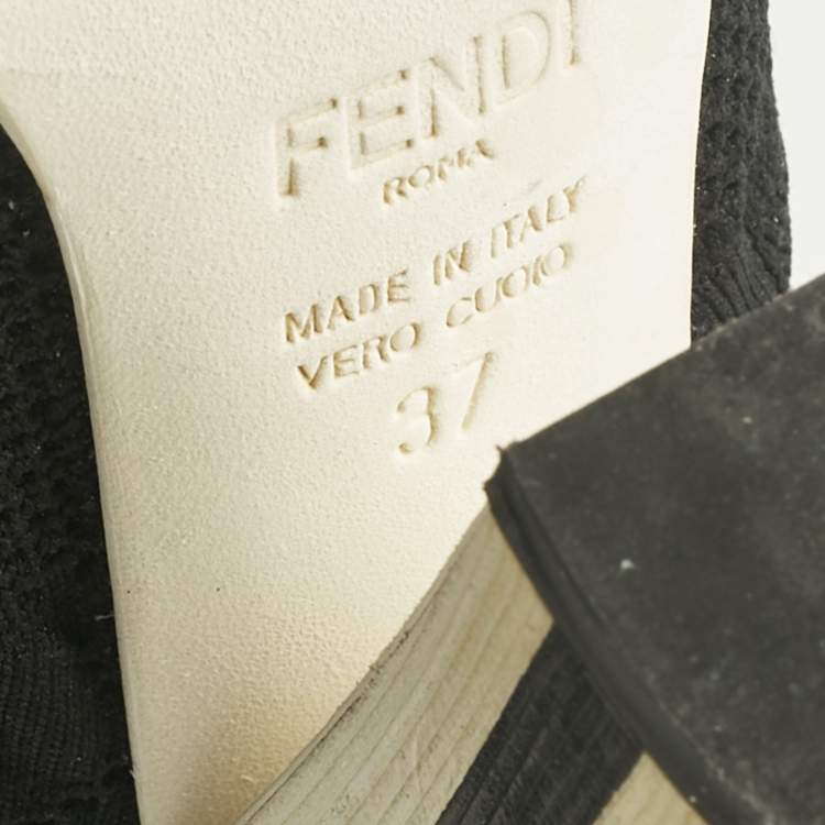Pre Owned Fendi Black Knit Fabric Rockoko Ankle Length Boots Size 37