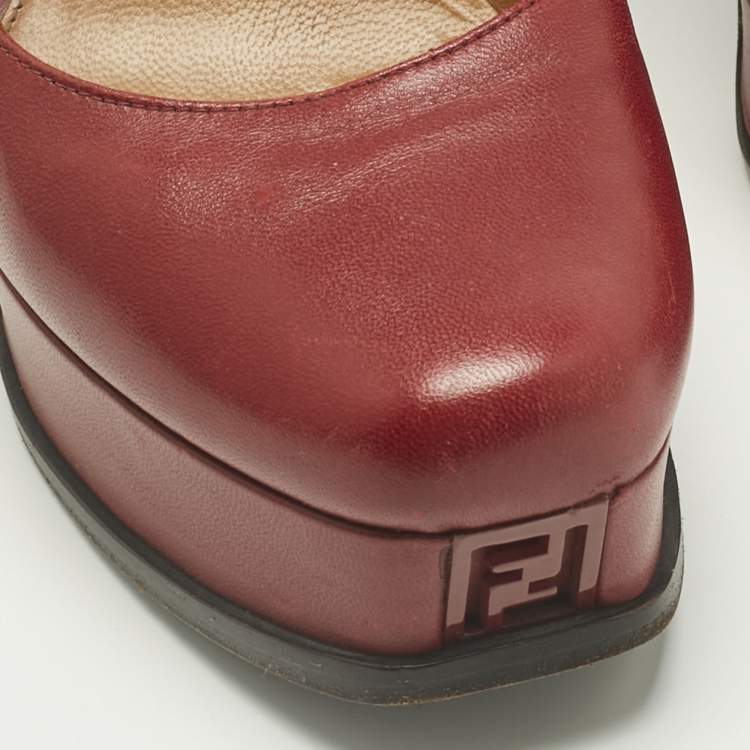 Pre Owned Fendi Red Leather Fendista Platform Pumps Size 37.5