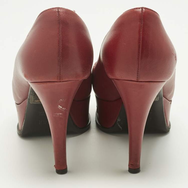 Pre Owned Fendi Red Leather Fendista Platform Pumps Size 37.5