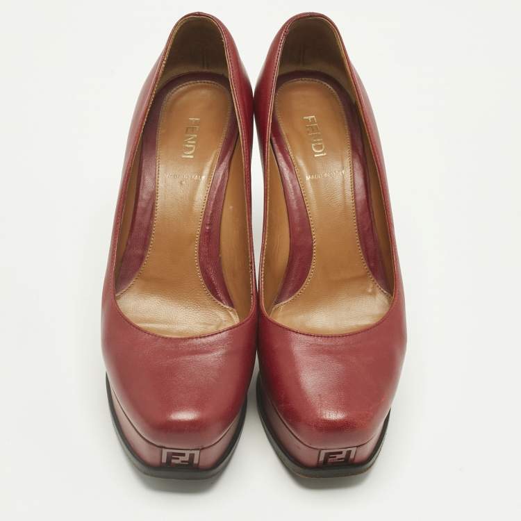 Pre Owned Fendi Red Leather Fendista Platform Pumps Size 37.5