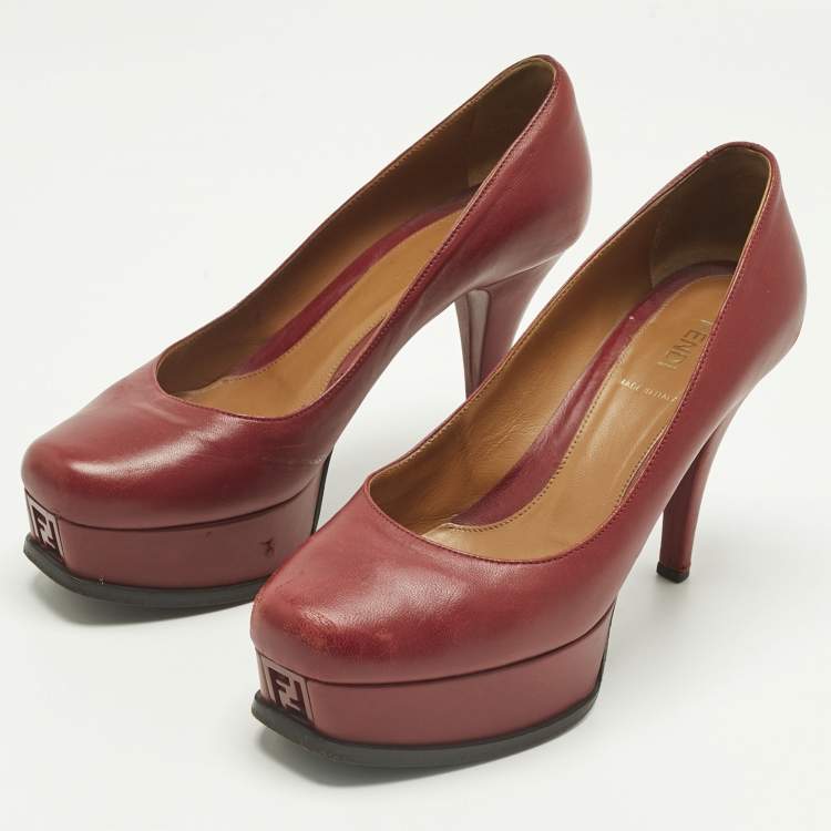 Pre Owned Fendi Red Leather Fendista Platform Pumps Size 37.5