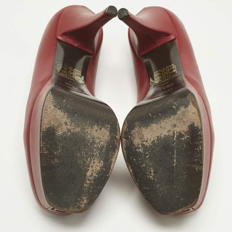 Pre Owned Fendi Red Leather Fendista Platform Pumps Size 37.5