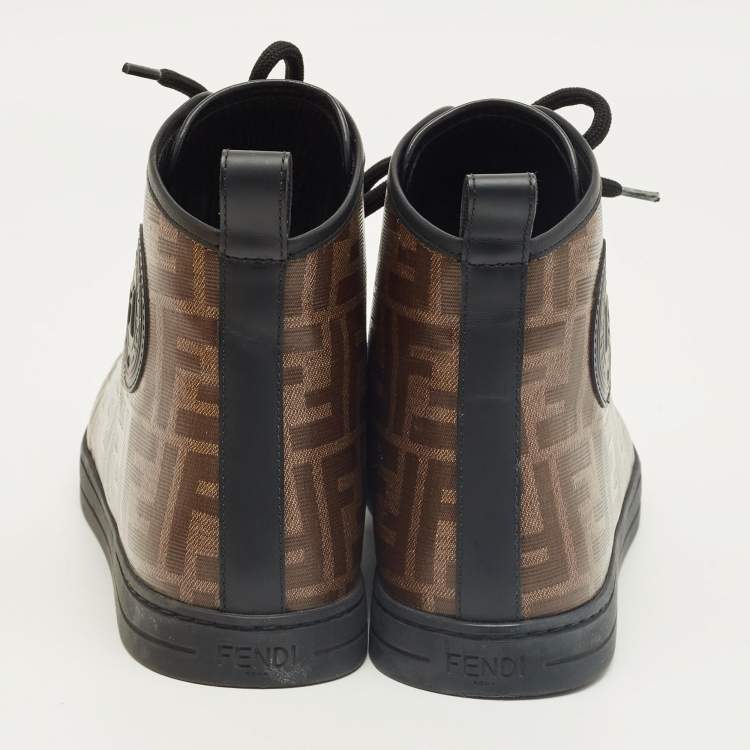 Pre Owned Fendi Brown Zucca Coated Canvas Lace up High Top Sneakers Size 39