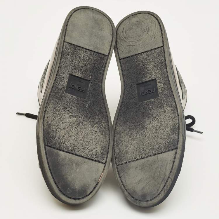 Pre Owned Fendi Brown Zucca Coated Canvas Lace up High Top Sneakers Size 39