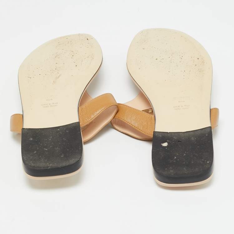 Pre Owned Fendi Brown Leather F Logo Thong Flats Size 38