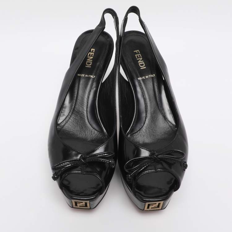 مملوكة مسبقًا Fendi Black Leather Fendista Platform Slingback Pumps Size 36.5