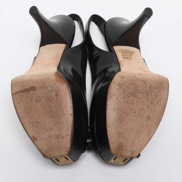 مملوكة مسبقًا Fendi Black Leather Fendista Platform Slingback Pumps Size 36.5