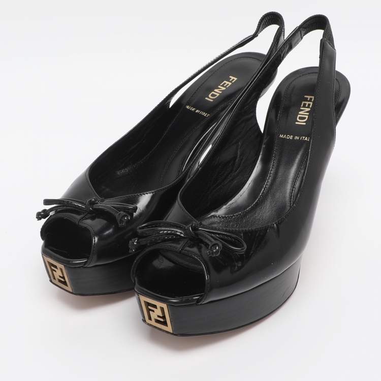 مملوكة مسبقًا Fendi Black Leather Fendista Platform Slingback Pumps Size 36.5