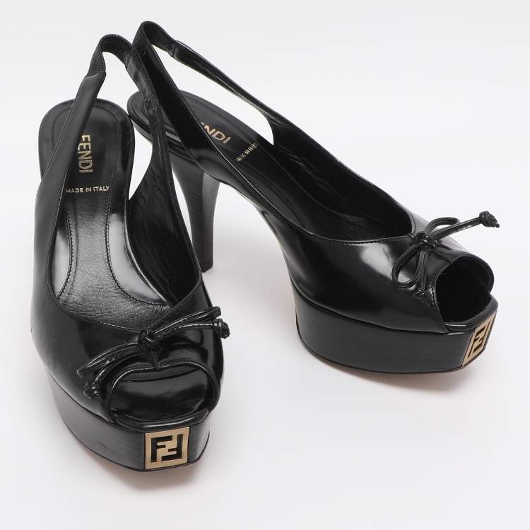 مملوكة مسبقًا Fendi Black Leather Fendista Platform Slingback Pumps Size 36.5