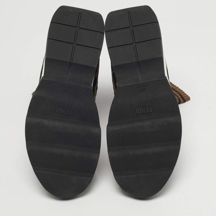 Pre Owned Fendi Brown/Black Zucca Knit Fabric Sock Sneakers Size 38