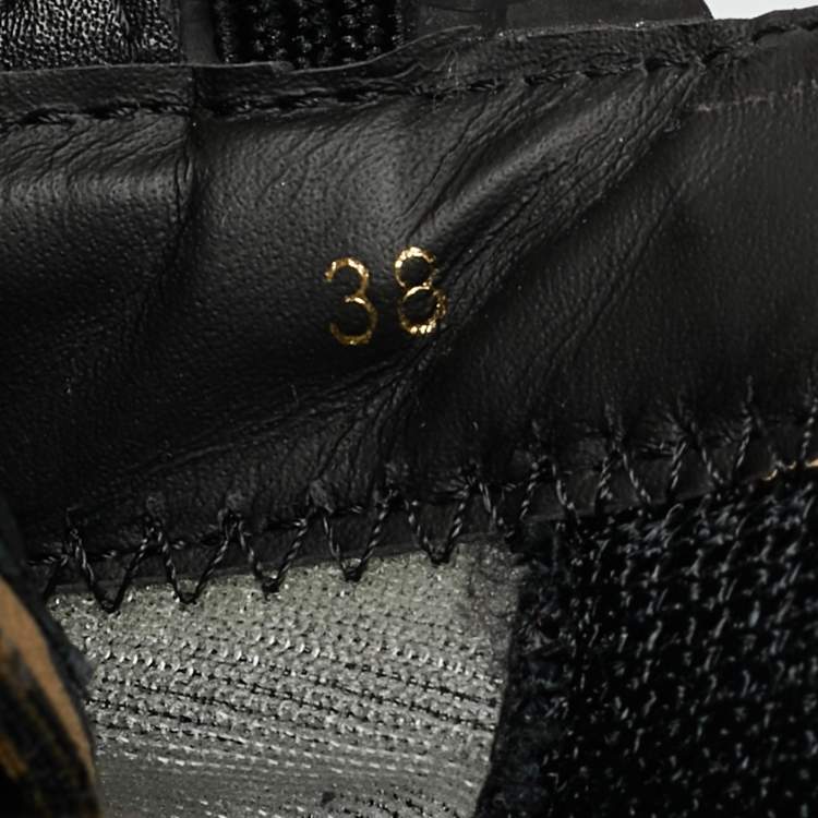 Pre Owned Fendi Black/Beige Mesh and Suede Flow Sneakers Size 38