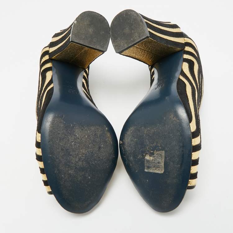 مملوكة مسبقًا Fendi Black/Gold Leather and Suede Block Heel Pumps Size 35.5