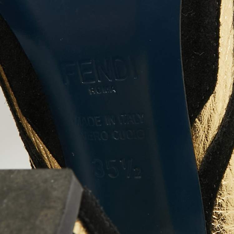 مملوكة مسبقًا Fendi Black/Gold Leather and Suede Block Heel Pumps Size 35.5