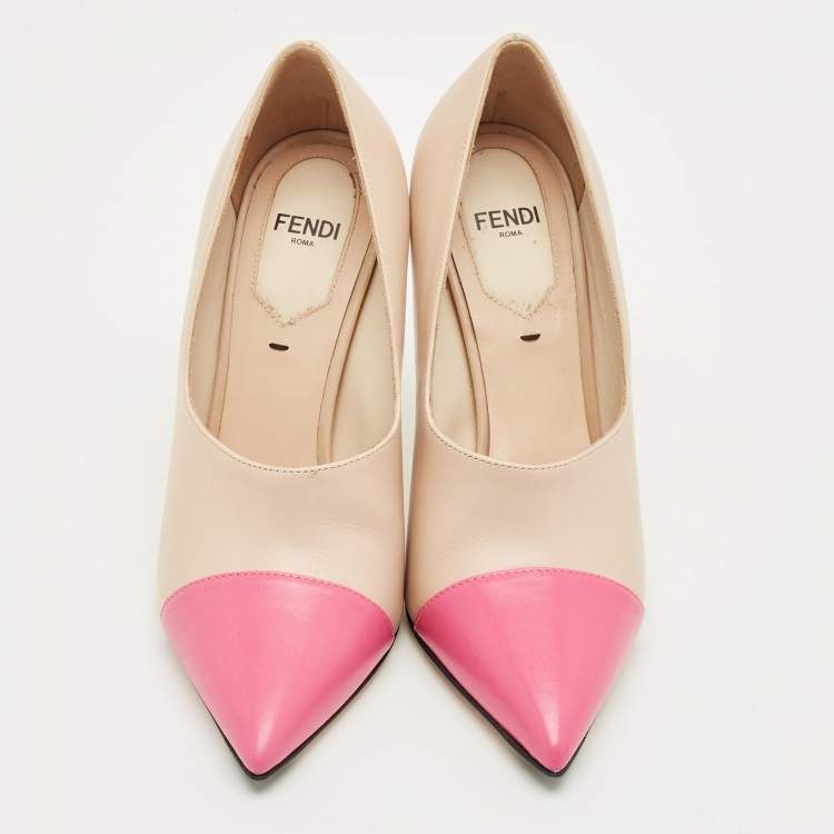 Pre Owned Fendi  Beige/Pink Leather Pointed Toe Pumps Size 35