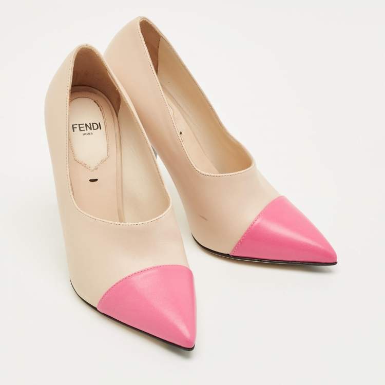 Pre Owned Fendi  Beige/Pink Leather Pointed Toe Pumps Size 35