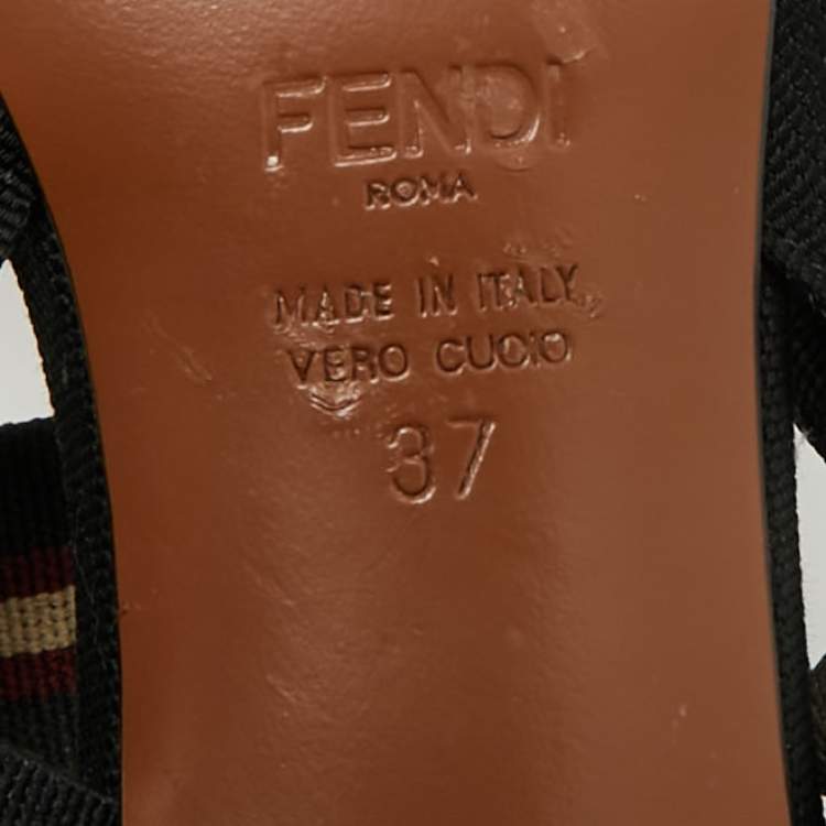 مملوكة مسبقًا Fendi Colibri Size 37 Black/Brown Canvas, Mesh and Rubber Slingback Pumps
