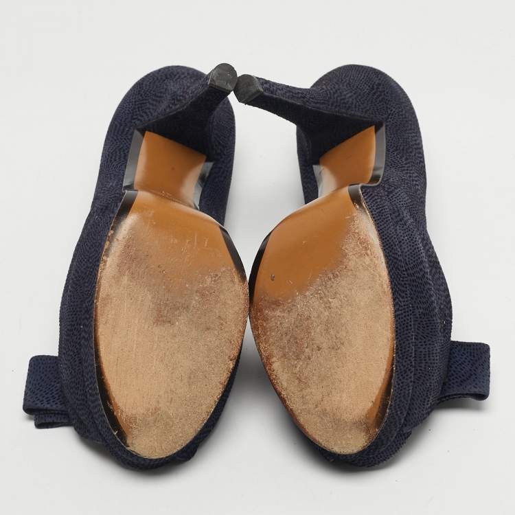 مملوكة مسبقًا Fendi Size 41 Navy Blue Suede Bow Peep Toe Platform Pumps