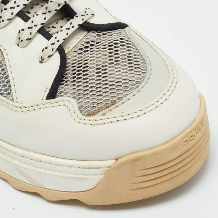 Pre Owned Fendi Size 35.5 White Leather and FF Mesh Low Top Sneakers