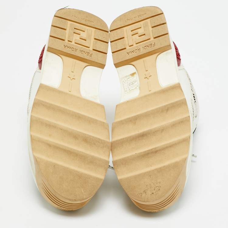 Pre Owned Fendi Size 35.5 White Leather and FF Mesh Low Top Sneakers