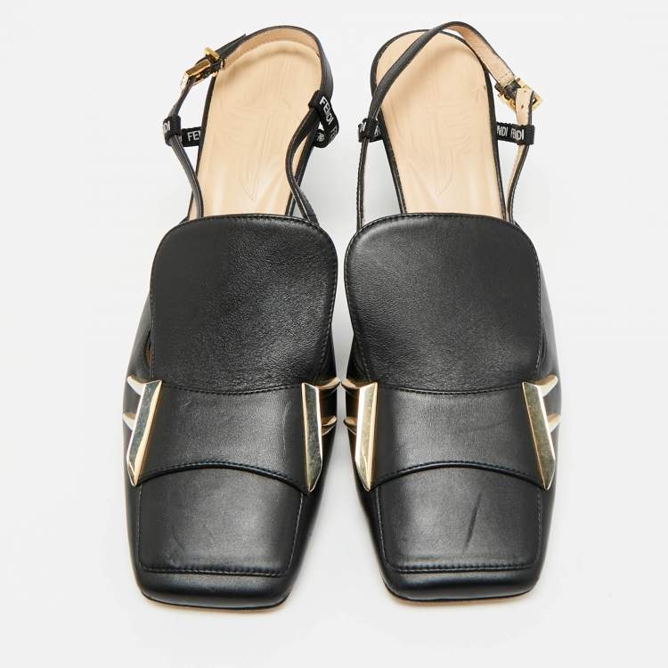 مملوكة مسبقًا Fendi FFreedom Size 37 Black Leather Slingback Pumps