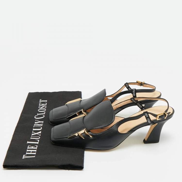 مملوكة مسبقًا Fendi FFreedom Size 37 Black Leather Slingback Pumps