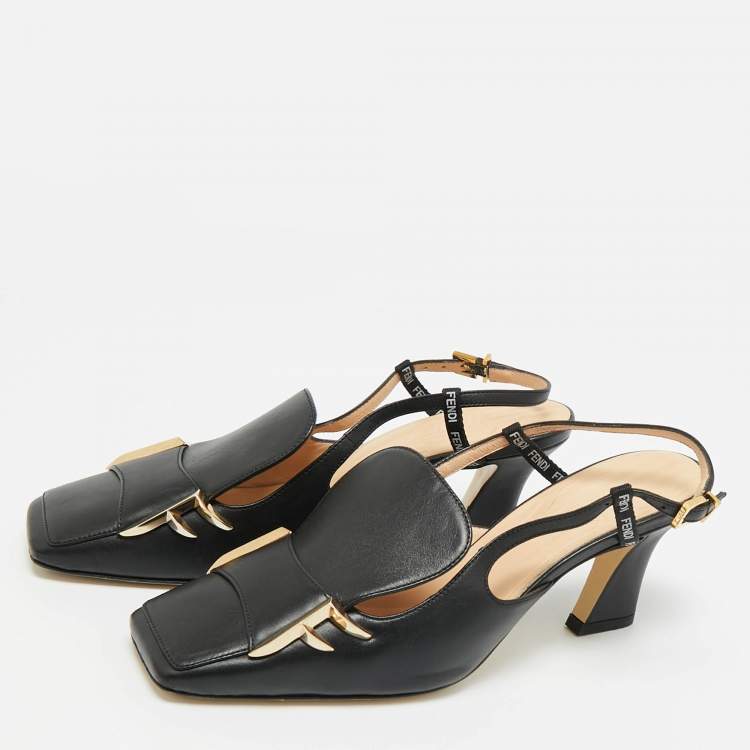 مملوكة مسبقًا Fendi FFreedom Size 37 Black Leather Slingback Pumps