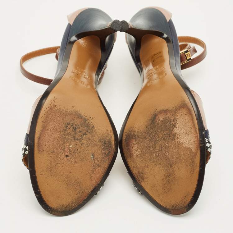 Pre Owned Fendi Size 35.5 Multicolor Leather Ankle Strap Sandals