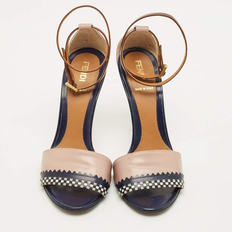 Pre Owned Fendi Size 35.5 Multicolor Leather Ankle Strap Sandals