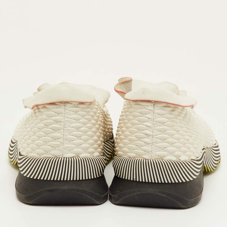 Pre Owned Fendi Size 37 Off White Ruffle Trim Leather Slip On Sneakers