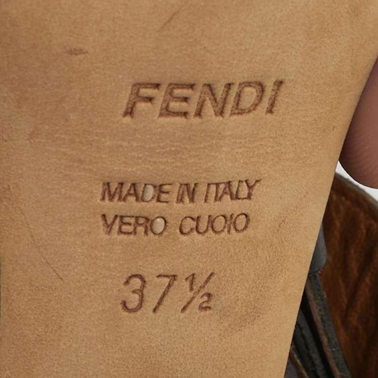 Pre Owned Fendi Size 37.5 Brown/Black Leather Ankle Strap Platform Sandals