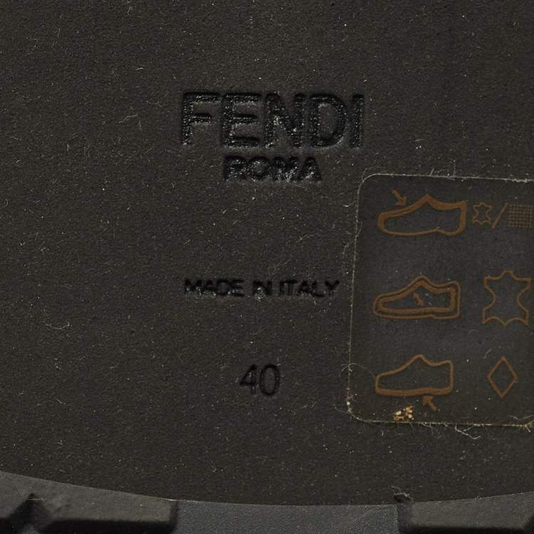 Pre Owned Fendi Sock Size 40 Black/Brown Zucca Fabric and Leather Over The Knee Boots