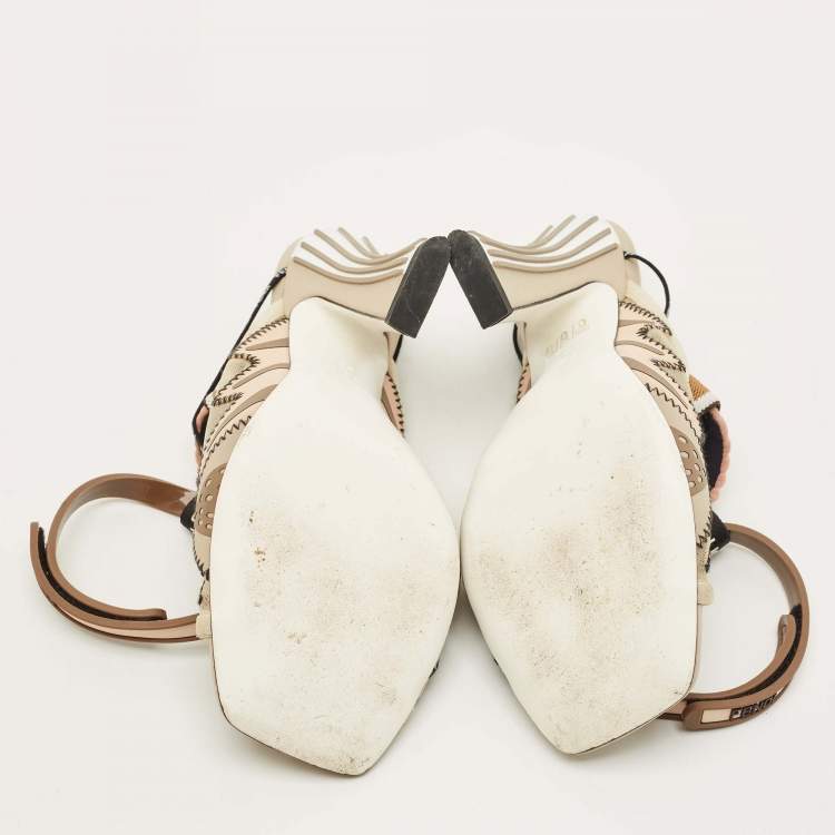 Pre Owned Fendi Evie Size 39 Multicolor Mesh and Neoprene Ankle Strap Sandals