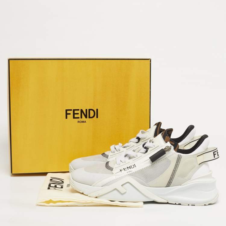 Pre Owned Fendi Flow Size 39 White Patent Leather and Suede Low Top Sneakers