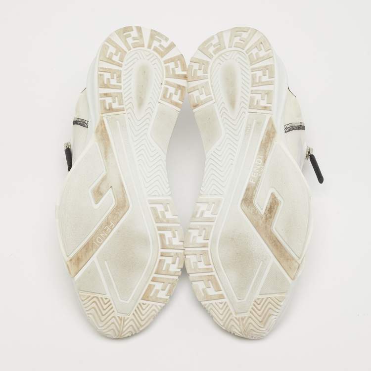 Pre Owned Fendi Flow Size 39 White Patent Leather and Suede Low Top Sneakers