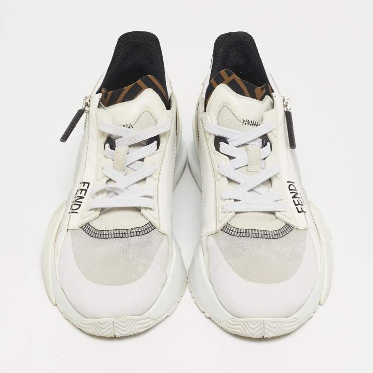 Pre Owned Fendi Flow Size 39 White Patent Leather and Suede Low Top Sneakers