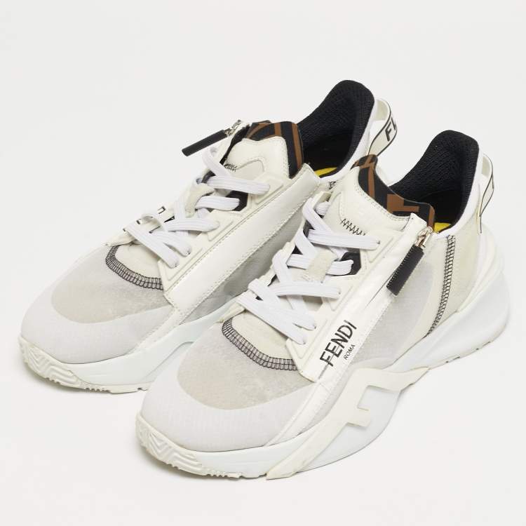 Pre Owned Fendi Flow Size 39 White Patent Leather and Suede Low Top Sneakers