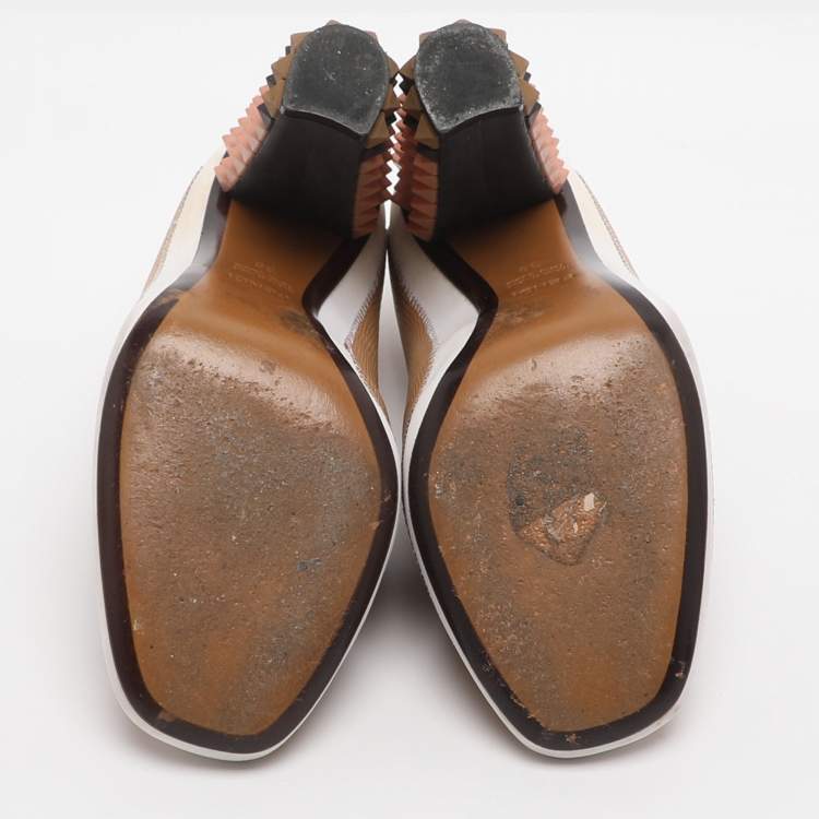 Pre Owned Fendi Polifonia Court Size 38 Multicolor Fabric and Lizard Embossed Leather Pumps