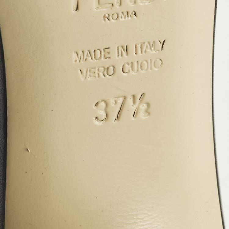 Pre Owned Fendi FF Size 37.5 Brown Leather and  Velvet FF Logo Slide Sandals