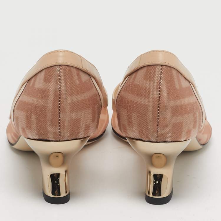 Pre Owned Fendi Colibri Size 36 Beige/Brown Zucca Mesh and Leather Pumps