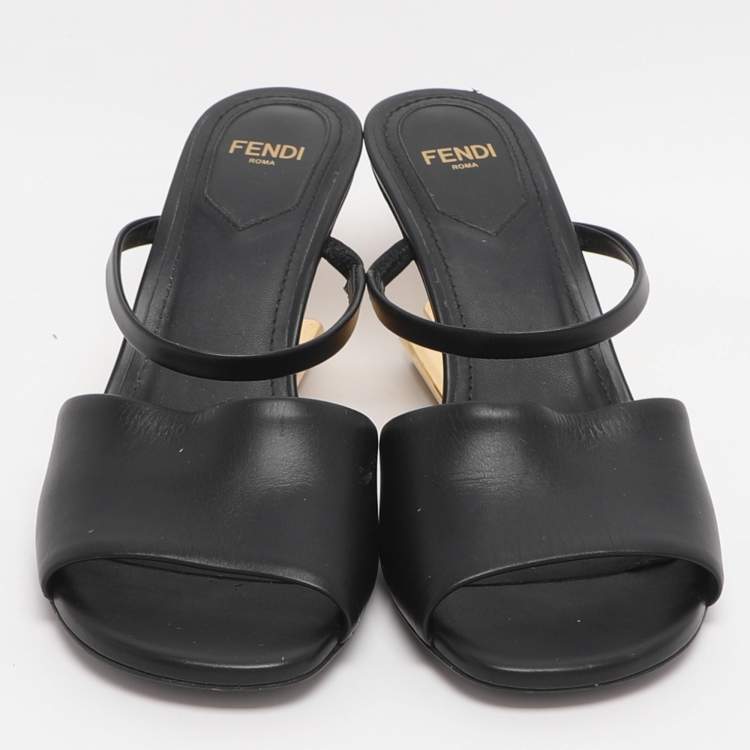 Pre Owned Fendi fendi first Size 36.5 Black Leather Mules