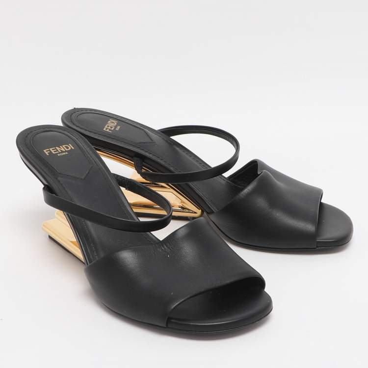 Pre Owned Fendi fendi first Size 36.5 Black Leather Mules