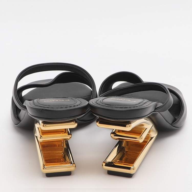 Pre Owned Fendi fendi first Size 36.5 Black Leather Mules