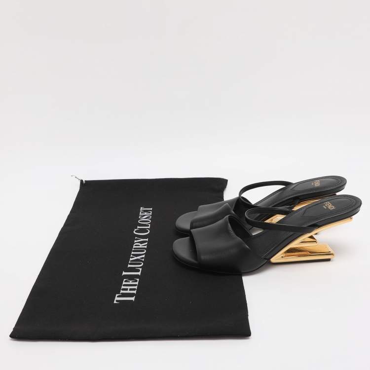 Pre Owned Fendi fendi first Size 36.5 Black Leather Mules