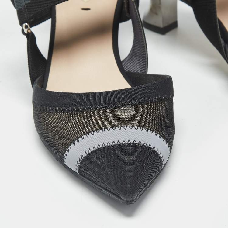 Pre Owned Fendi Colibri Size 37.5 Black Mesh Slingback Pumps