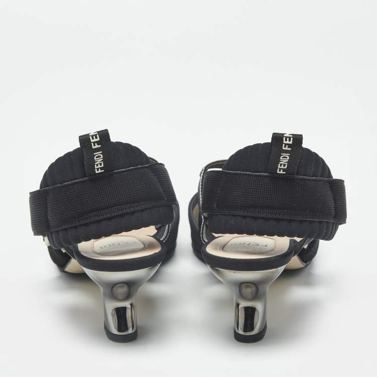 Pre Owned Fendi Colibri Size 37.5 Black Mesh Slingback Pumps