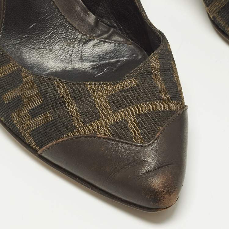 Pre Owned Fendi Size 38 Brown Zucca Canvas and Leather Pointed Toe Pumps