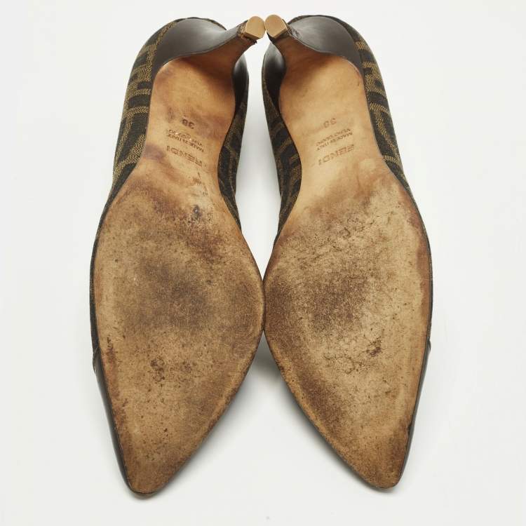Pre Owned Fendi Size 38 Brown Zucca Canvas and Leather Pointed Toe Pumps