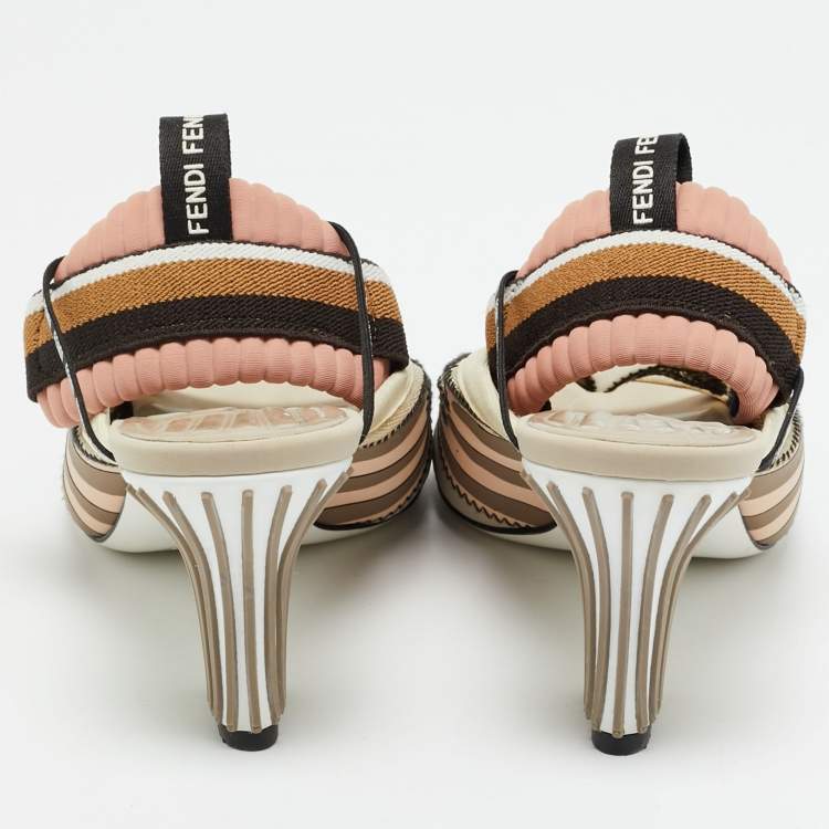 Pre Owned Fendi Evie Size 39 Multicolor Fabric and Net Ankle Strap Sandals