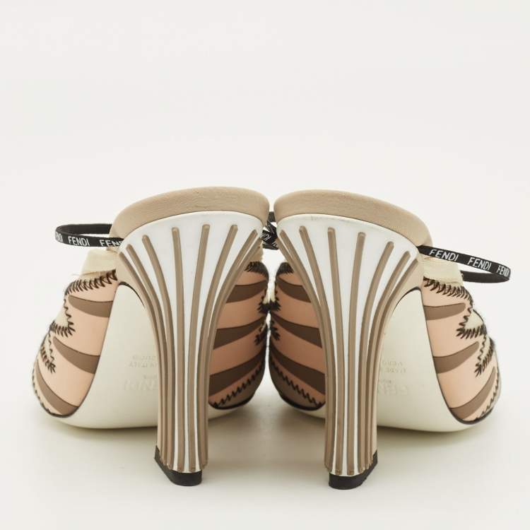 Pre Owned Fendi Size 35 Multicolor Fabric and Mesh Ankle Strap Sandals