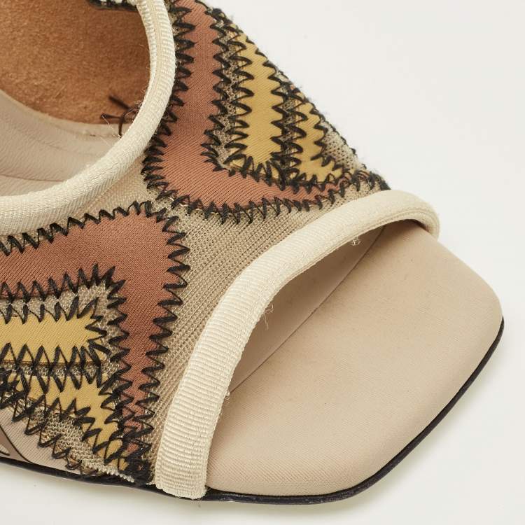 Pre Owned Fendi Size 35 Multicolor Fabric and Mesh Ankle Strap Sandals